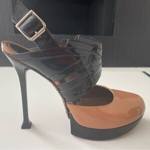 MARNI BROWN & BLACK SLINGBACK HIGH HEELS SANDALS EU SIZE 39 US SIZE 9